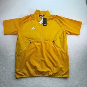 Adidas Jacket Mens Medium Orange Aeroready Sample 1/2 Zip Ripstop Short Sleeve